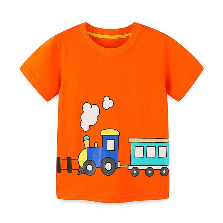Camiseta de Niño con Estampado de Tren de Dibujos Animados a la Moda, Manga Corta de Algodón, Ropa Casual para venta al por mayor de VERDAVUE