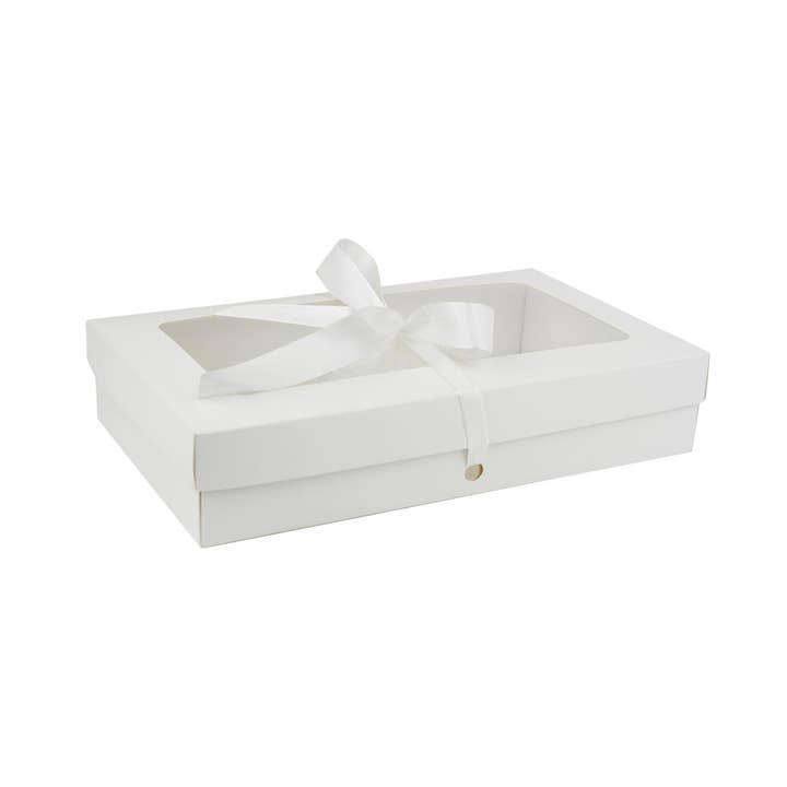 White Box with Ivory Ribbon - Pack of 12 - 25 x 15 x 5 cm for wholesale by Emartbuy