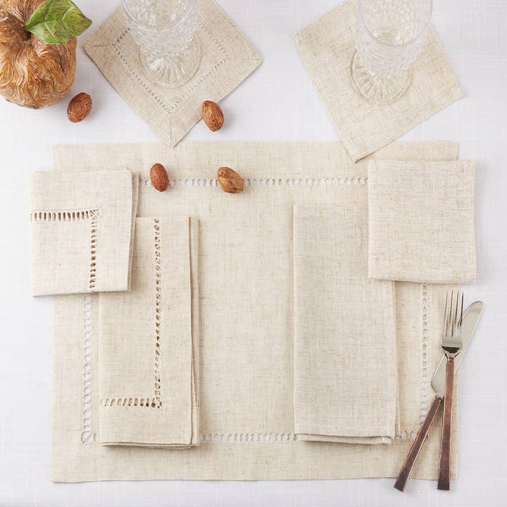 Fennco Styles - Wholesale Placemat - Hemstitch Linen Blend 14"x20" Placemat2