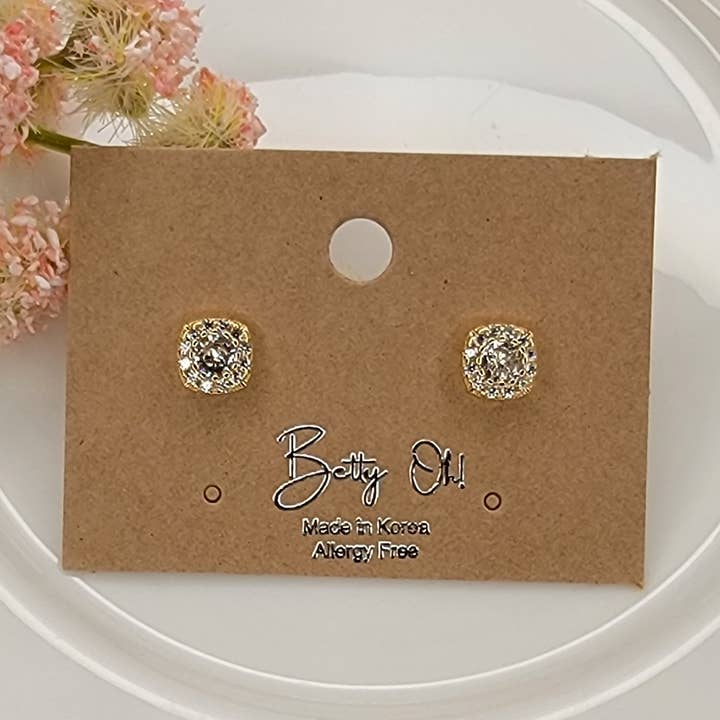 Zircónia Cúbica de Forma Quadrada, Brincos Postais Prateados. por atacado de BETTYOH INC