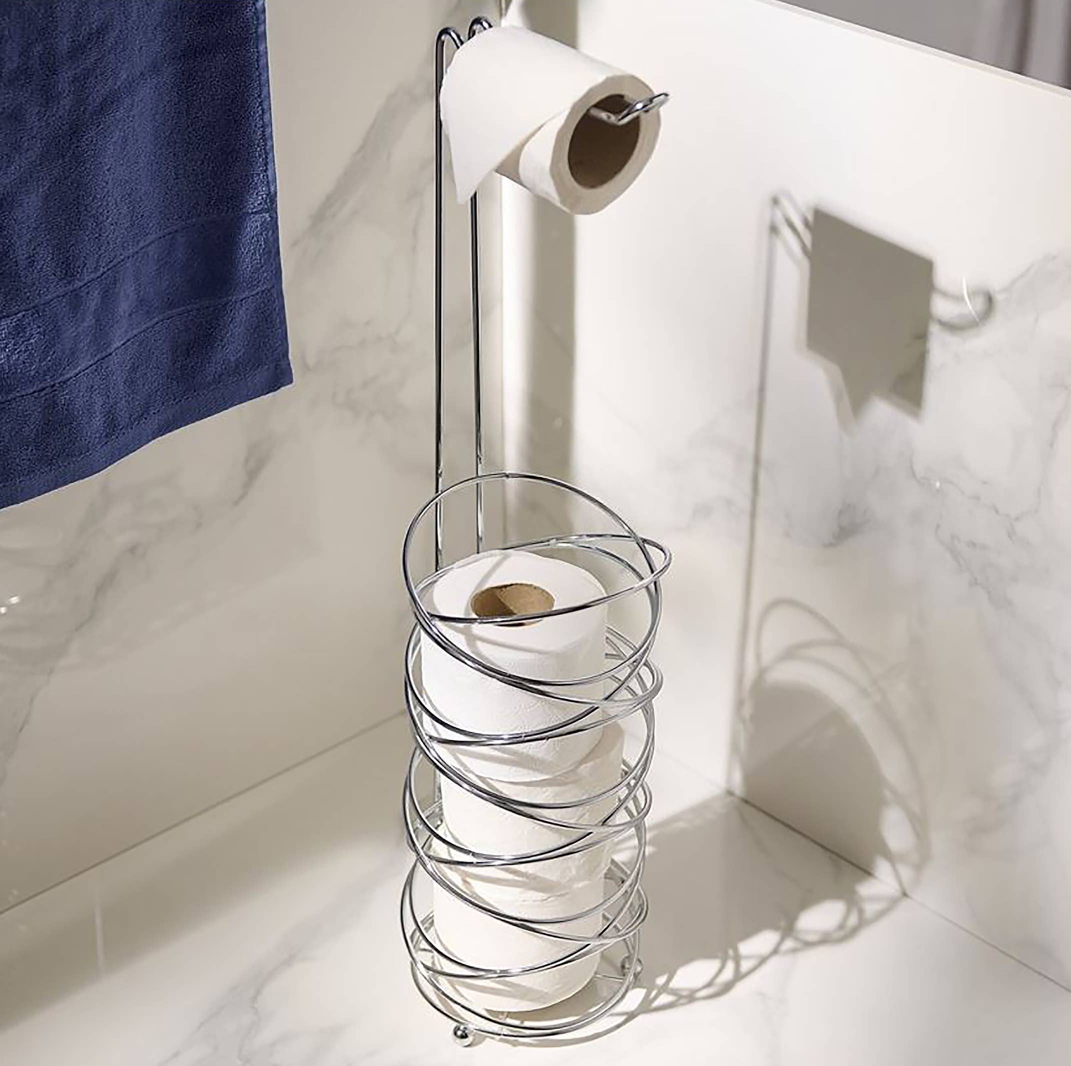 home mart goods – wholesale Toilet paper holder – 26" Tall - Silver Metal Toilet Paper Storage Stand Holder5