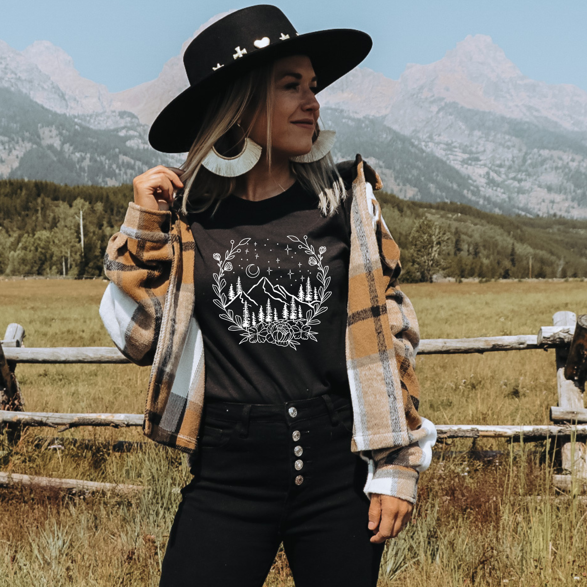 208T2.0 - Wholesale Screen Printed T-Shirt - Women's - Mountain TShirt, Graphic Tee Nature, Floral Shirts *UNISEX FIT*0