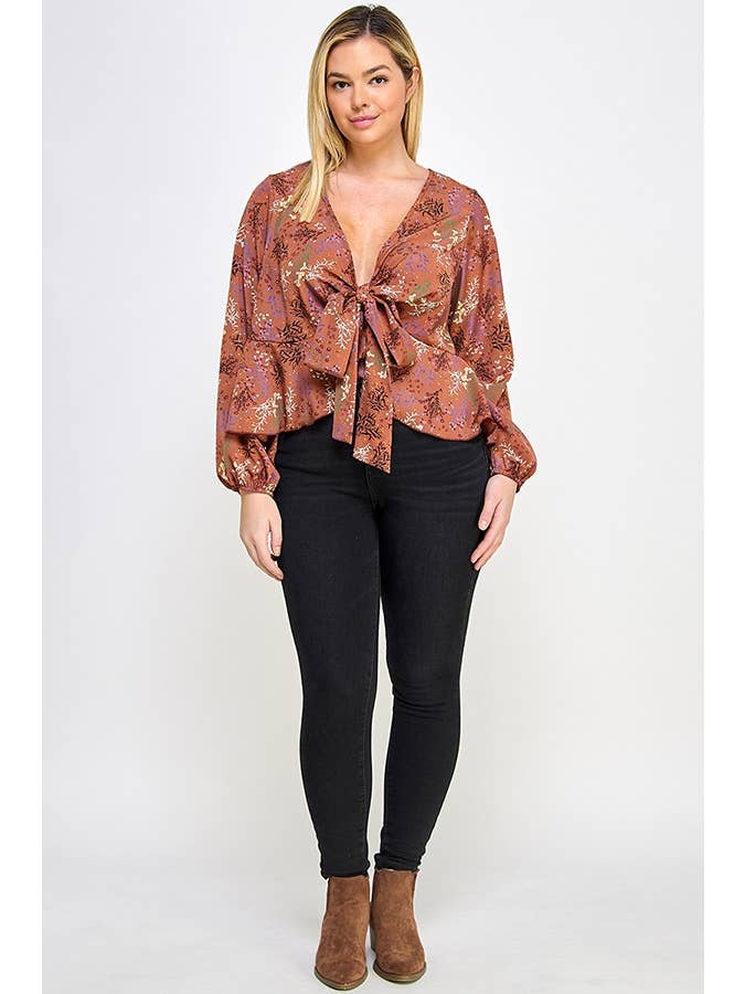 Haute Fox Plus Size & Contemporary – wholesale Blus - Dam – Plus Size Blommönster Front Slips Top JK18498-T6