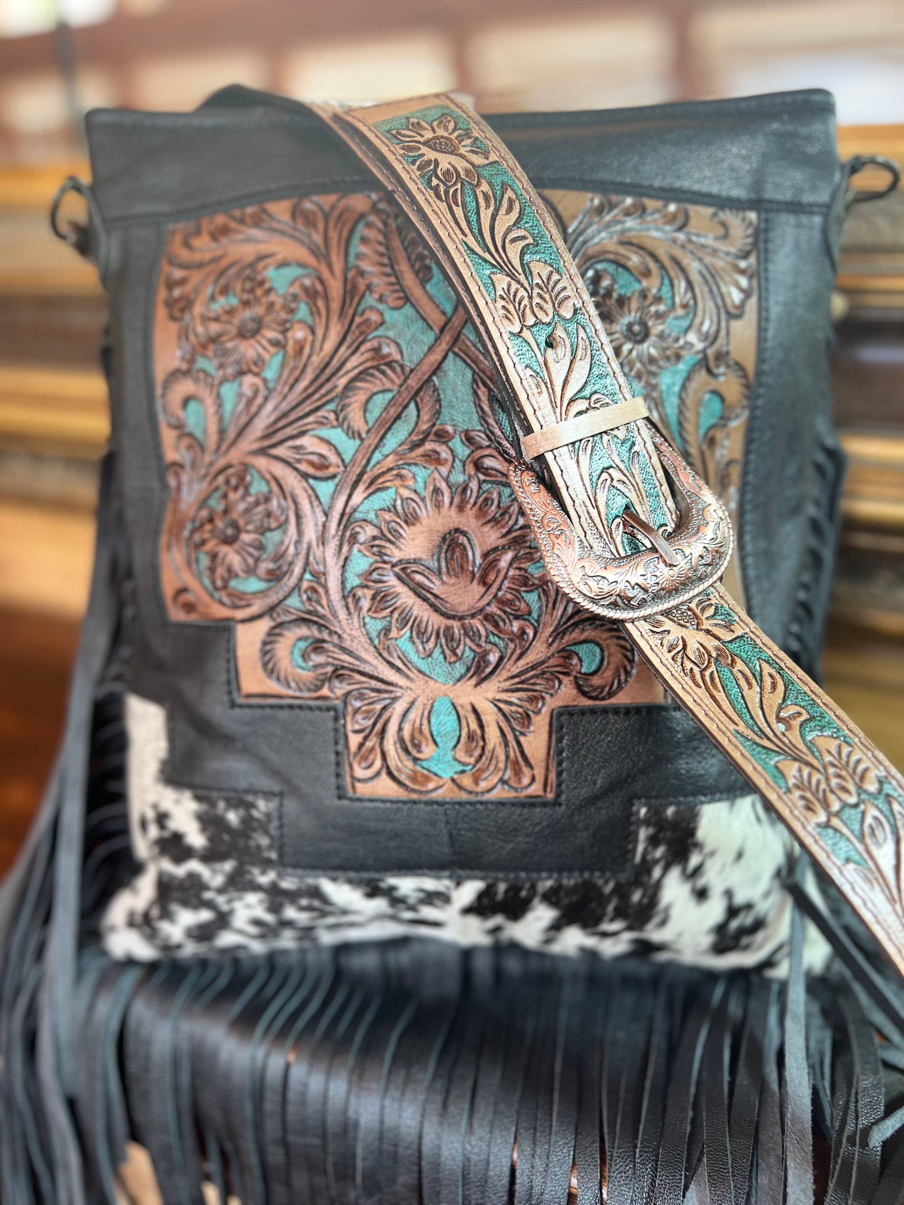Westrian International - Wholesale Crossbody Bag - Women's - Western Tooled Leather Cowhide Purse - Large Buckle Handbag1
