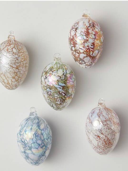 Set of 5 Iridescent Egg Ornament for wholesale by WGK Glass Art Inc