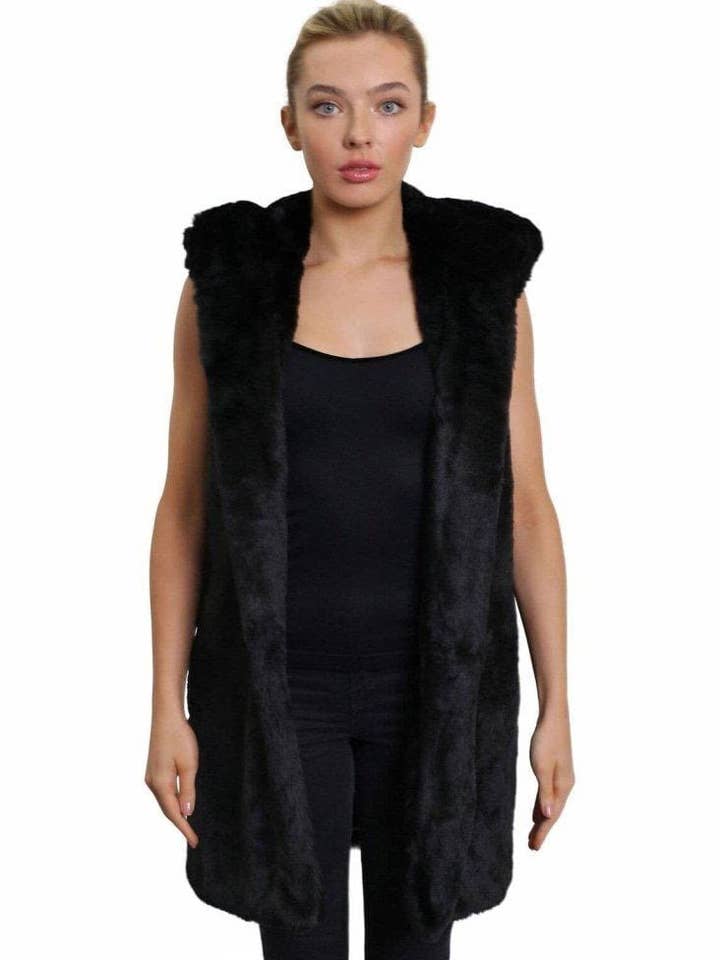 De La Creme - Damen Weste mit Kapuze aus Kunstpelz für den Großhandel von De La Creme Fashions