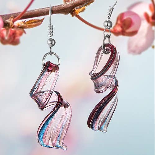 BESHEEK JEWELRY - Wholesale Dangle Earrings - Gorgeous Artist Made Purple Twist Glass Earrings1