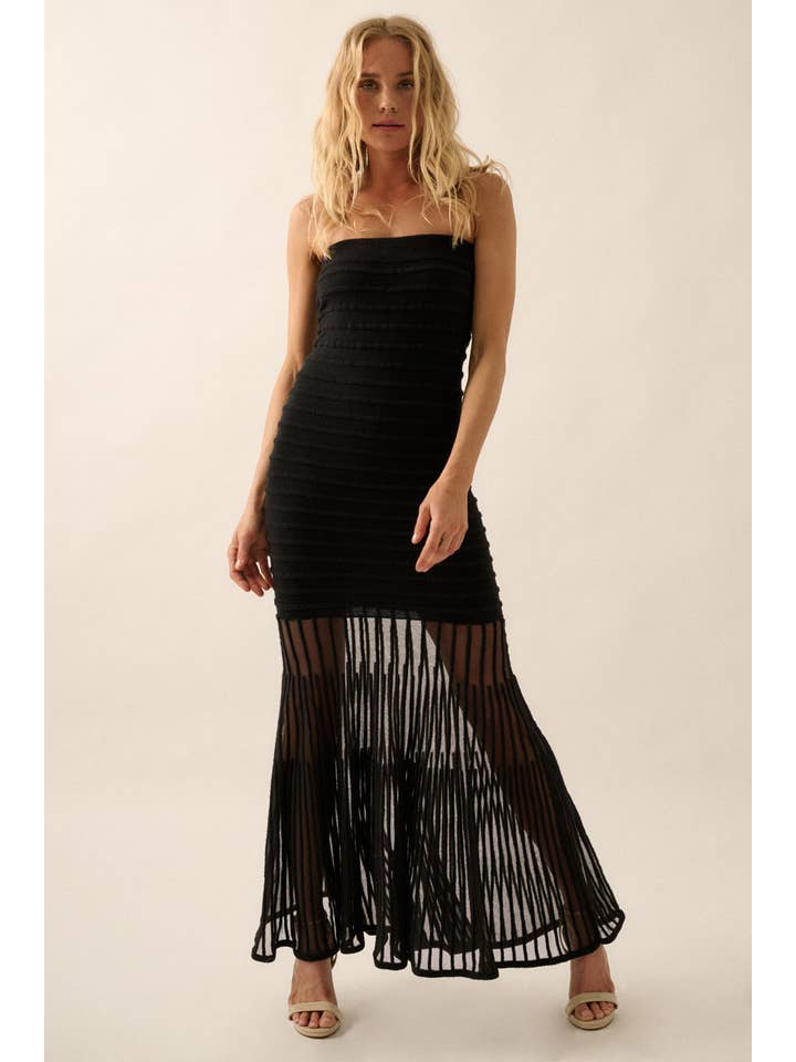 Promesa USA - Wholesale Dress - Women's - Sheer Stripe Strapless Drop-Waist Maxi Dress