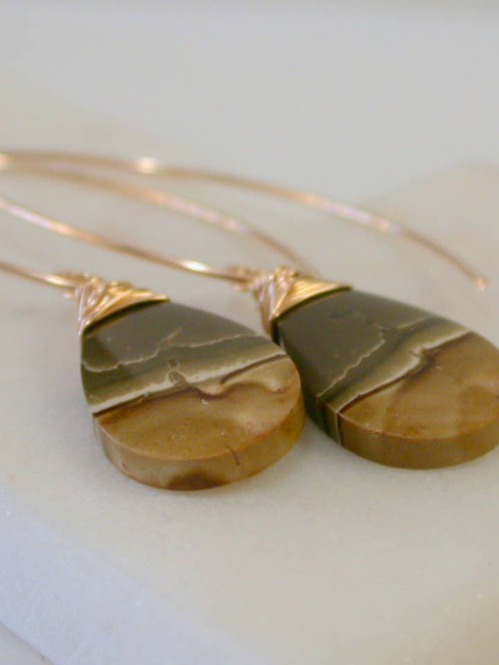 OOAK. Curving Polychrome Jasper Earrings for wholesale by Linda Trent Jewelry