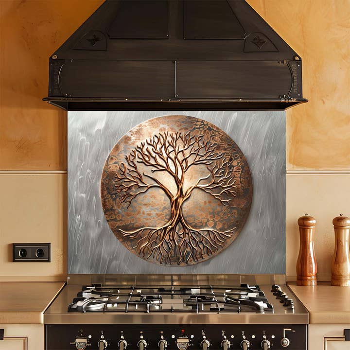 Eternal Roots – Tempered Glass Backsplash for Kitchen – Tree of Life Kitchen Splashback for wholesale by Glass Kitchen Backsplash