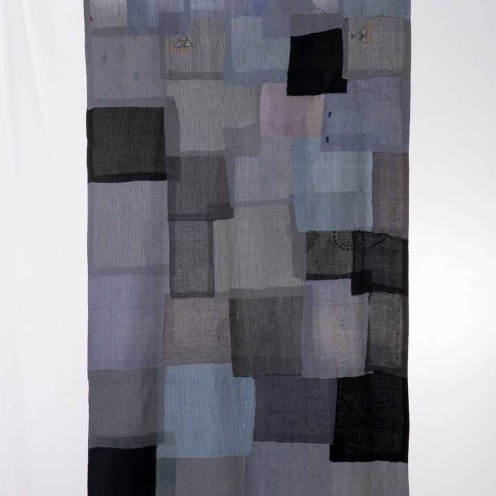 Ombre Patch Vintage Bomull Kantha Gardiner - Grå för wholesale av Maison Mieko