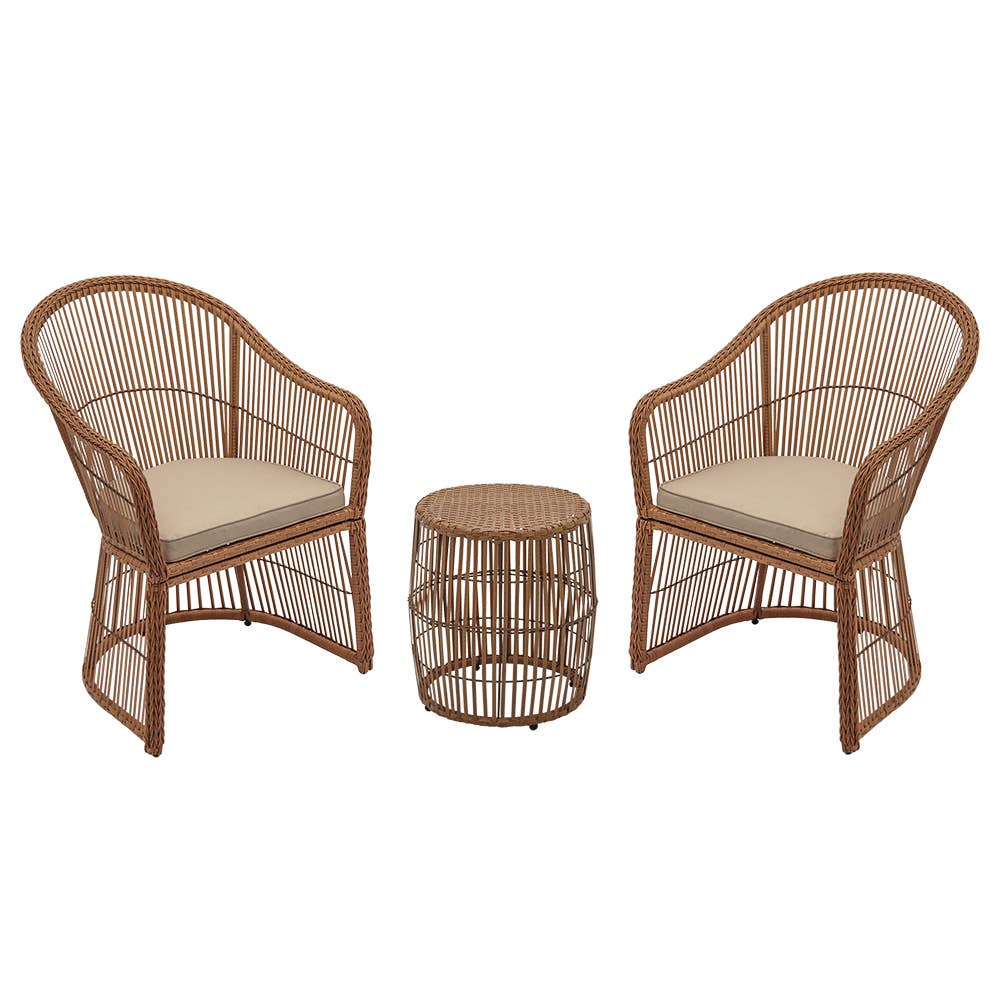 Abble - Wholesale Patio Set - 3pc Wicker Conversation Set - Dark Brown (300275)1