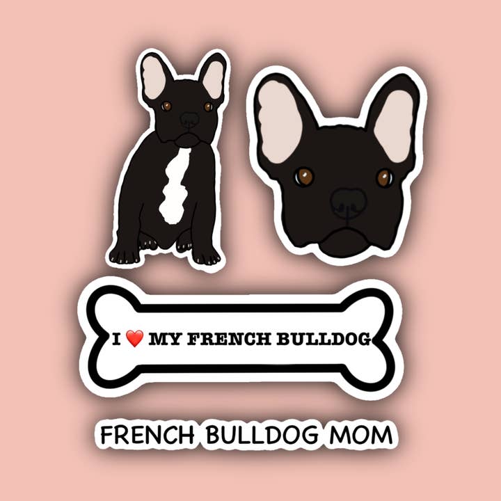 Black French Bulldog Sticker Pack (4 Stickers) for wholesale by Delmarva Stickers