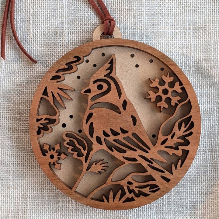 Ornamento en Capas de Cardenal / Arrendajo Azul - Arce de Canadá 3D para venta al por mayor de Foxwood Gifts Canada