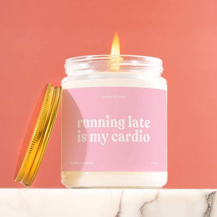 Running Late Candle 9oz Soy Wax California CC017 for wholesale by I Plead the Fifth
