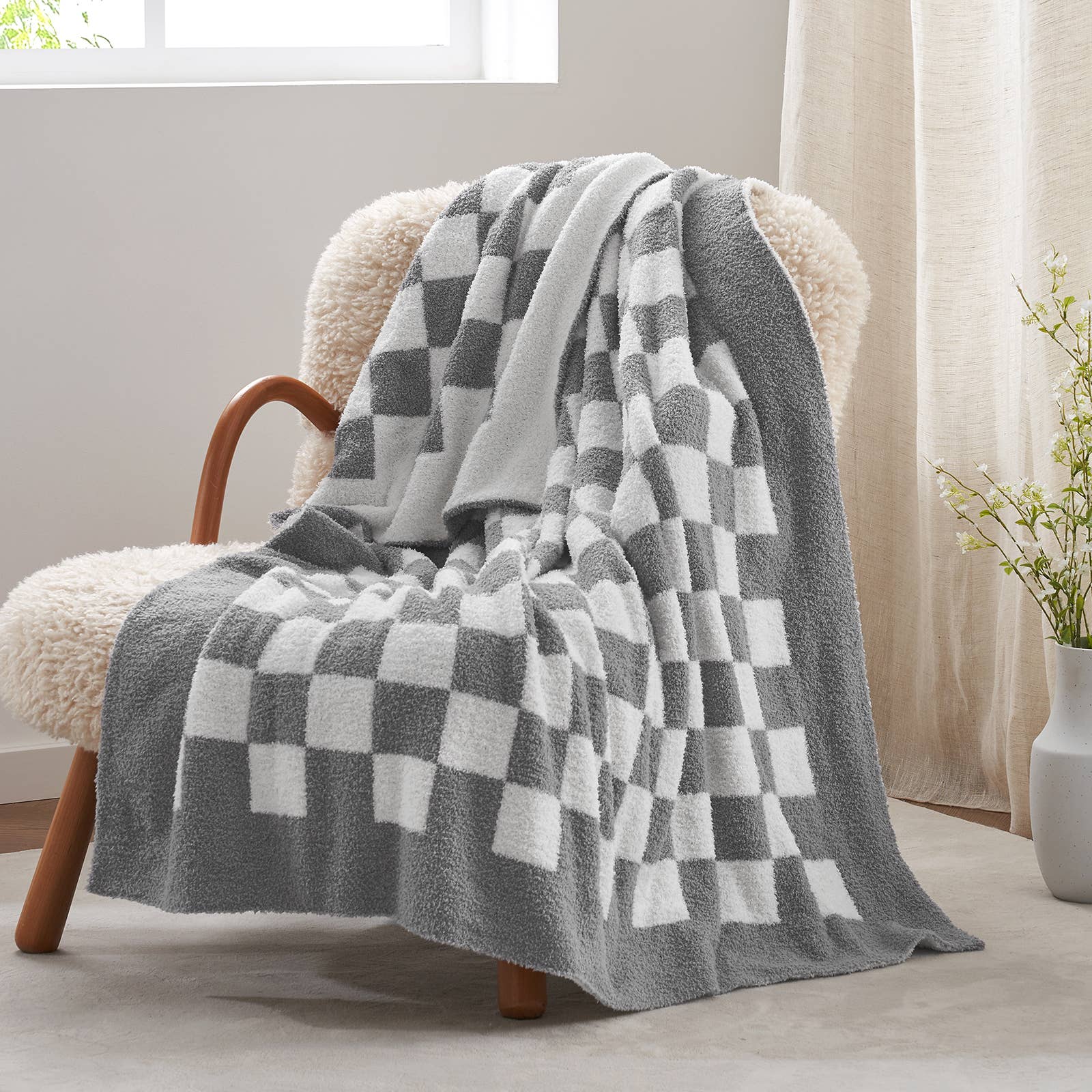 DreamValley - Wholesale Throw Blanket - SS Reversible Knitted Checkered Throw Blanket Throw, 60“x80"5