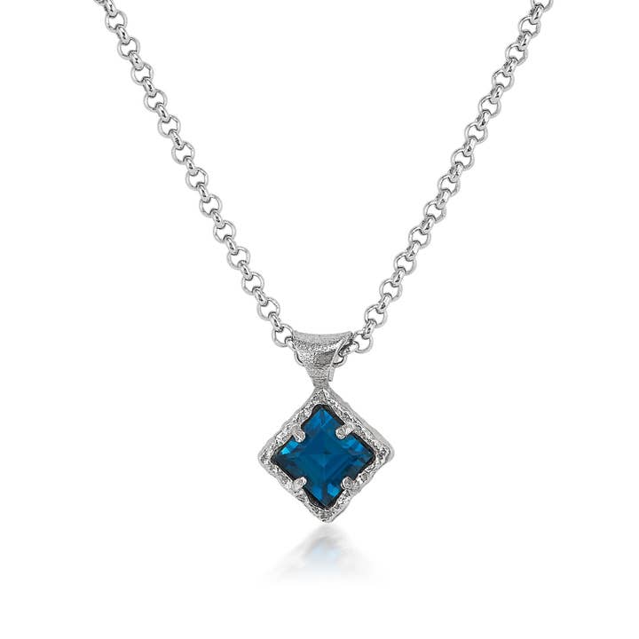 Collana in argento a forma di diamante in topazio blu di Londra per la vendita all'ingrosso da parte di Anatoli Jewelry