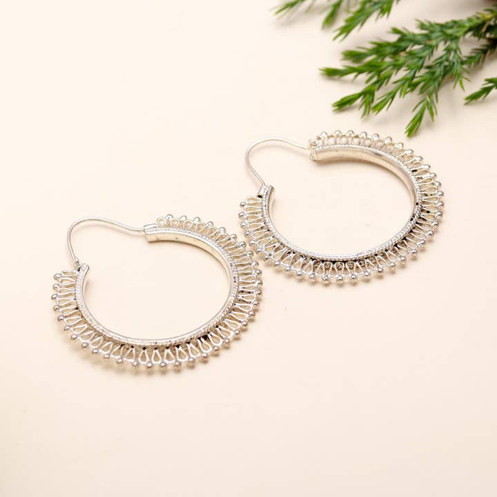 AG 925 JEWELLERY - Wholesale Hoop Earrings - 925 Silver Intricate Filigree Hoop Earrings2