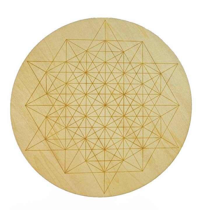 Shamans Crystal - Wholesale Crystal Grid - Crystal Grid Plates Round In Wood, 20cm Wide, Flower of Life35