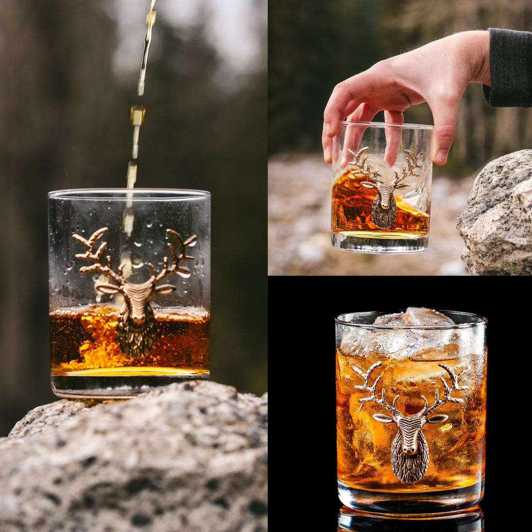 Jersey Art Glass - Wholesale Cocktail/Liquor Glass - Gold Stag Deer Whiskey Glasses (Set/2) Hunting Gifts For Men5
