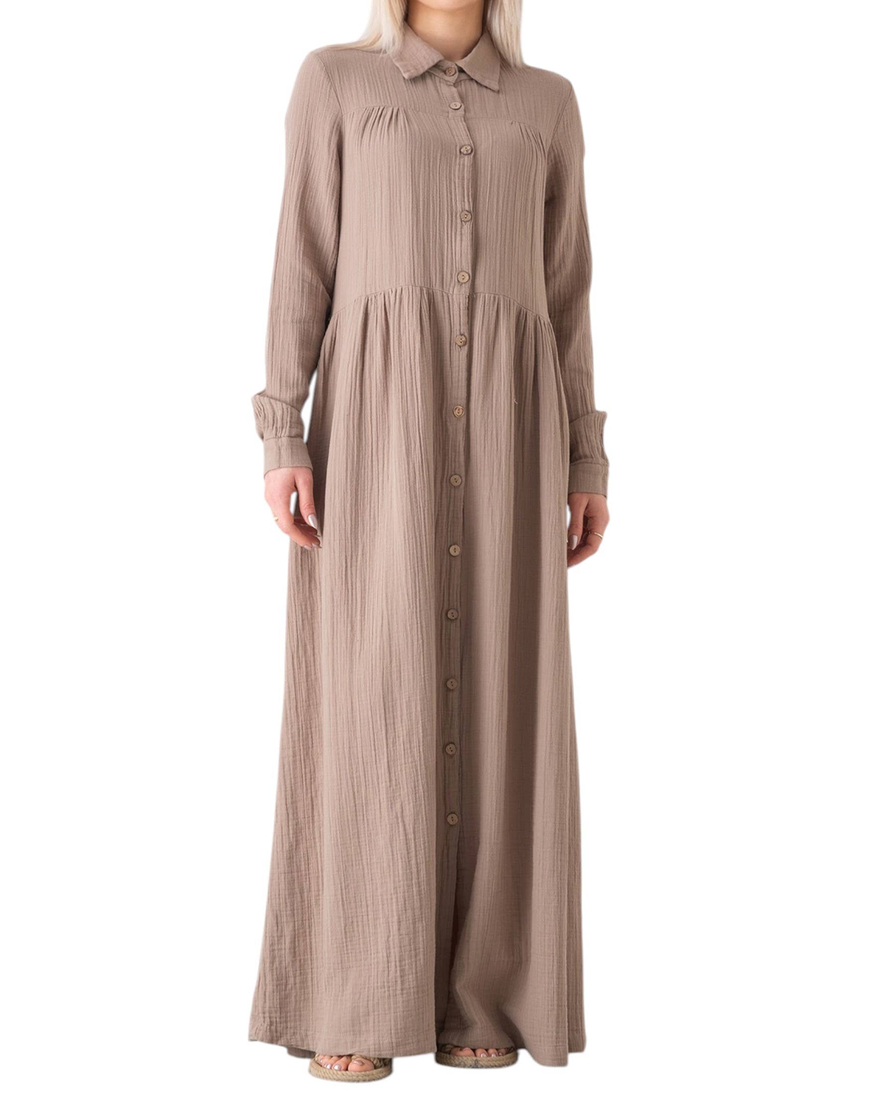 WENOR - Vente Robe – femme - Robe d'été longue en mousseline 100 % coton avec patte de boutonnage, 145 cm31