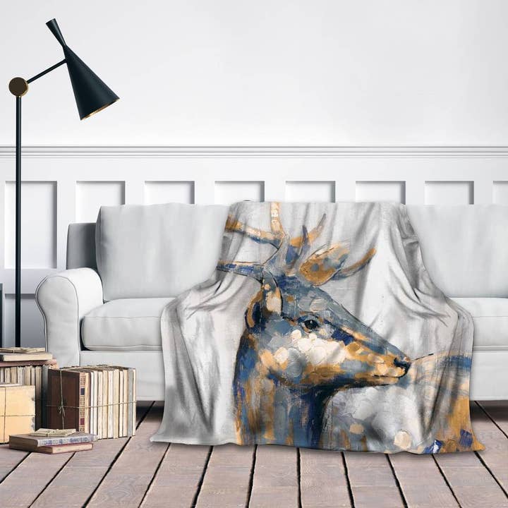 Green Golden deer | Sherpa fleece blanket 60" x 80" for wholesale on Faire2