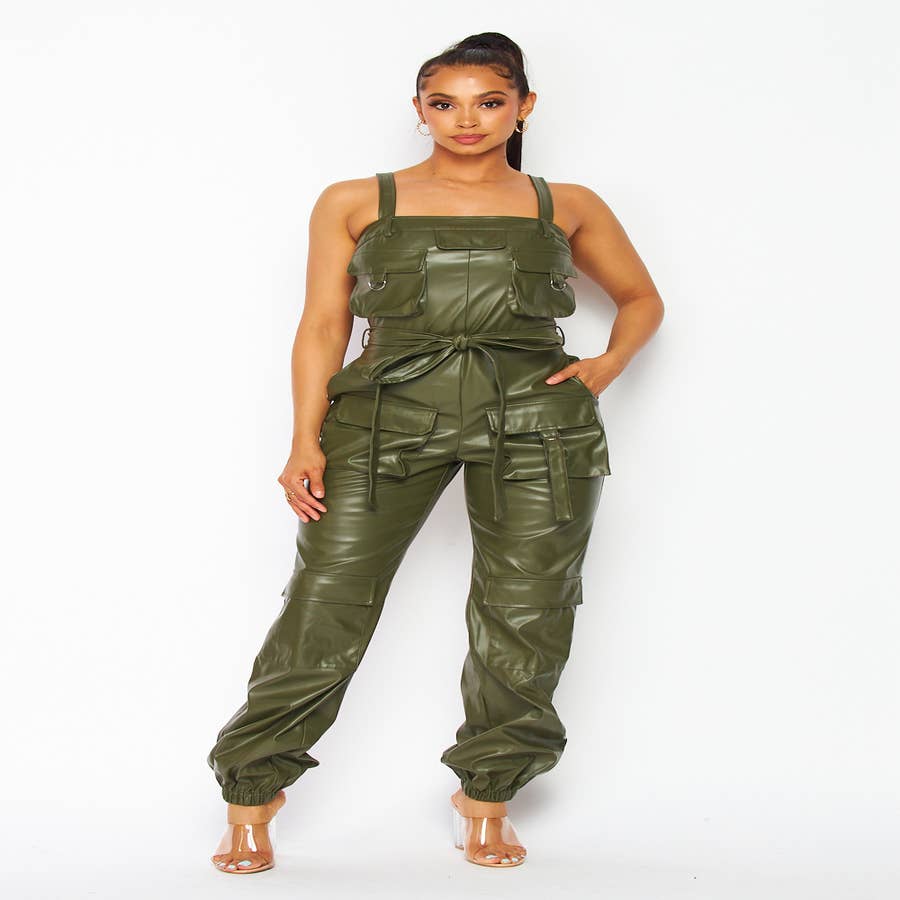 Leather Jumpsuit With Cargo Pockets