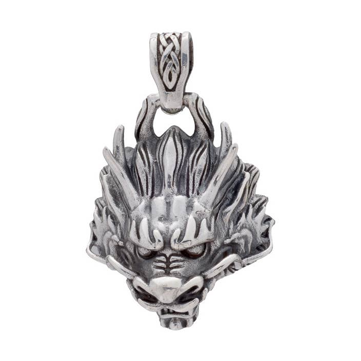 Großer silberner chinesischer Drachenanhänger für den Großhandel von Midhaven Ltd - Tribal Steel
