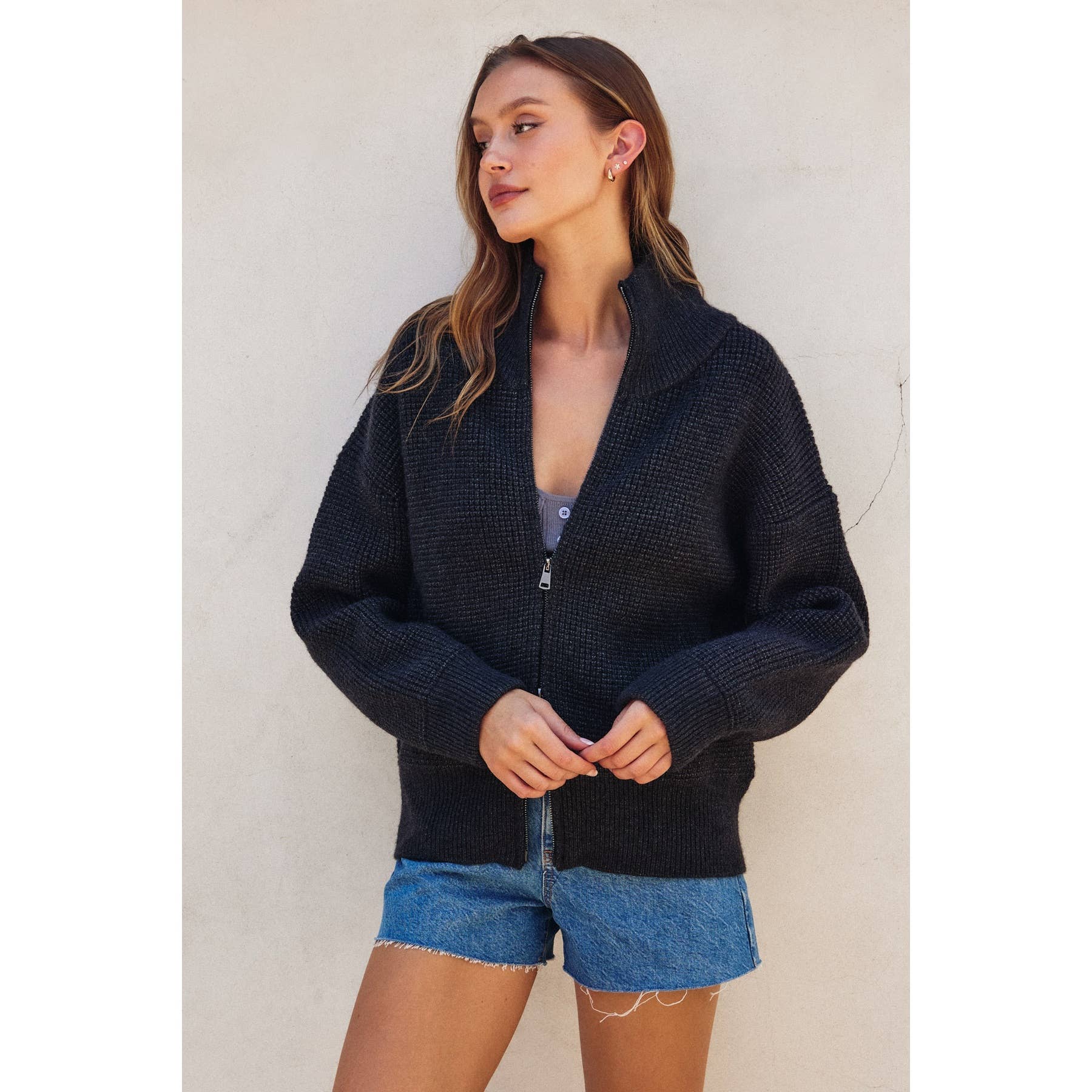 Dress Forum - Wholesale Jacket - Women's - Two Way Zip Waffle Knit Jacket0