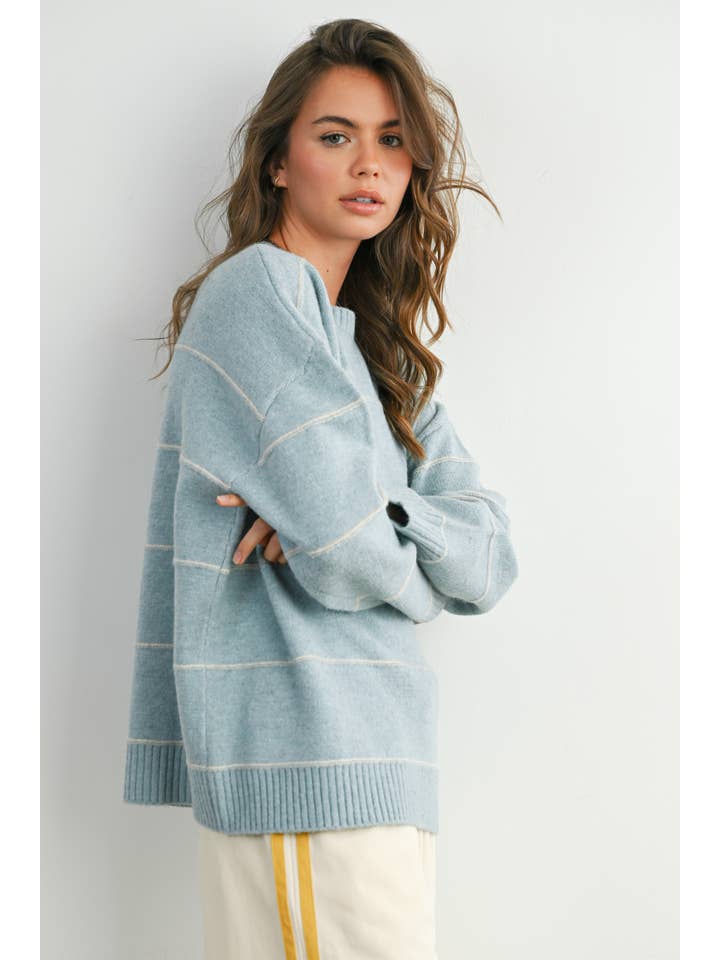 BUTTERMELON - Wholesale Knitted jumper – Women′s - Striped Pattern Drop Shoulder Sweater - BMW74217