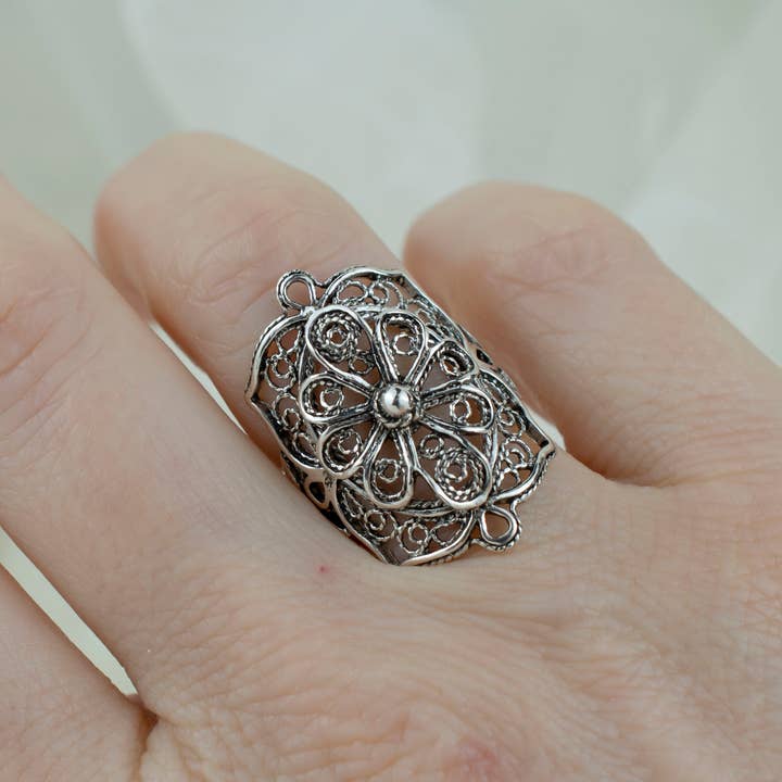 Filigranist Jewelry – wholesale Cocktail/Statement Ring – filigran konst spets broderi kvinnor silverring