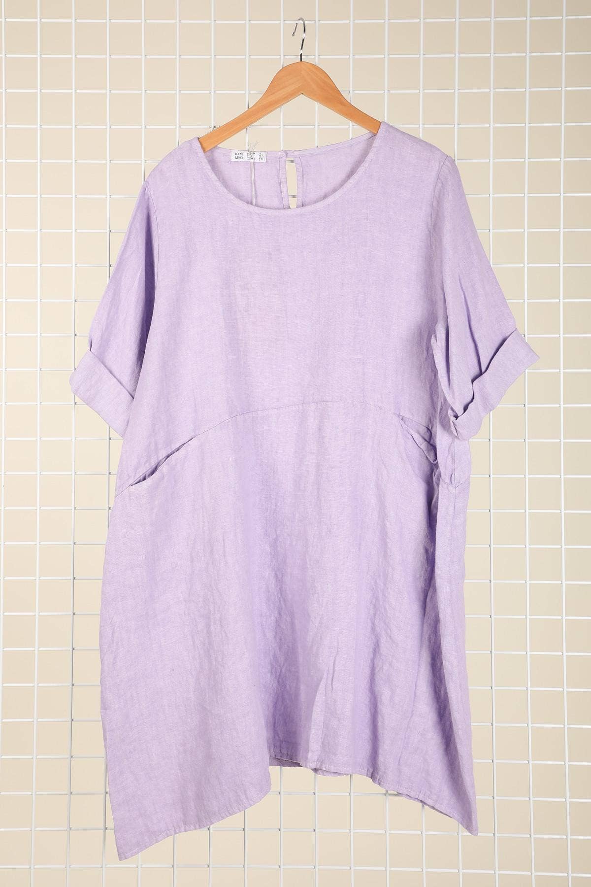 la maison des fibres naturelles – Engroshandel Kjole - Dame – Kort hørkjole med rund hals i 100 % hør 67198