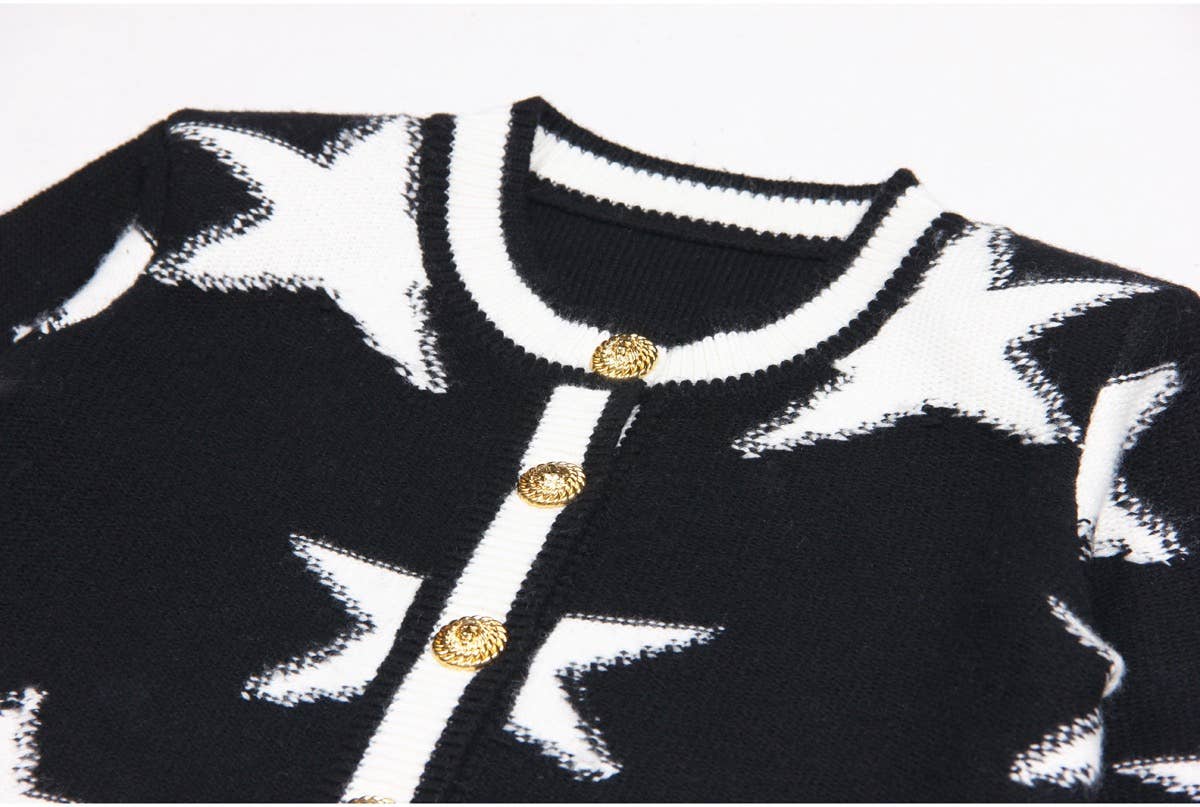 Productseeker - Wholesale Cardigan - Women's - JK029 Chic Star-Pattern Knit Cardigan - Spring/Autumn Top1