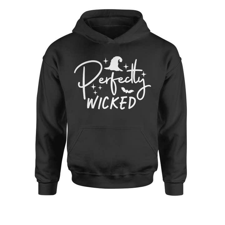 Perfectly Wicked Witchy Halloween Youth-Sized Hoodie for wholesale by Expression Tees