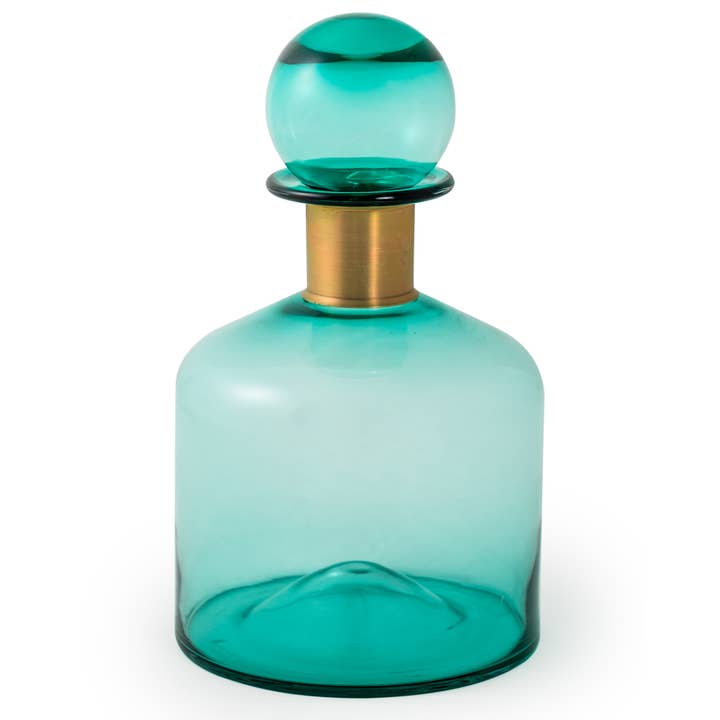 McGowan & Rutherford Ltd – wholesale Apothecary jar – Large Teal Glass Apothecary Bottle with Brass Neck