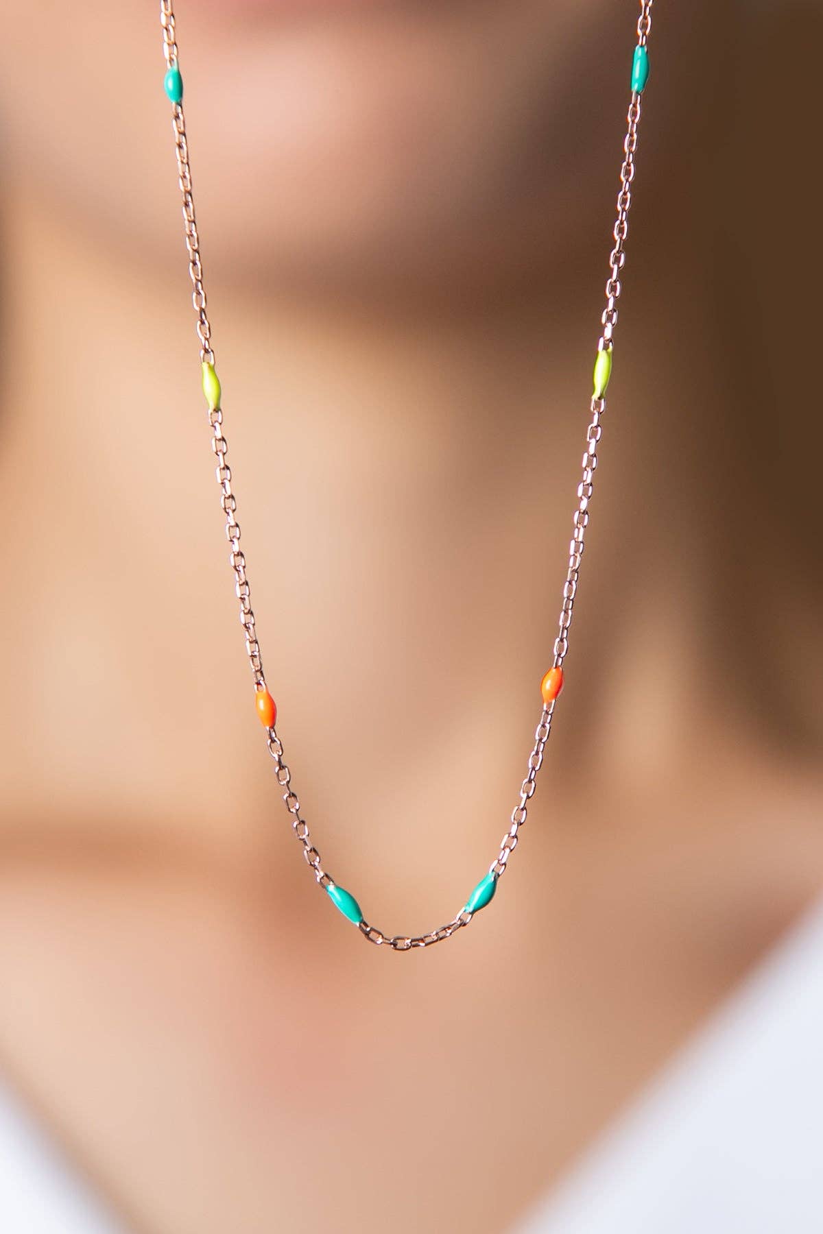 Volenia Silver - Wholesale Link & Chain Necklace - Women's 925 Sterling Silver Necklace with Colorful Stones1