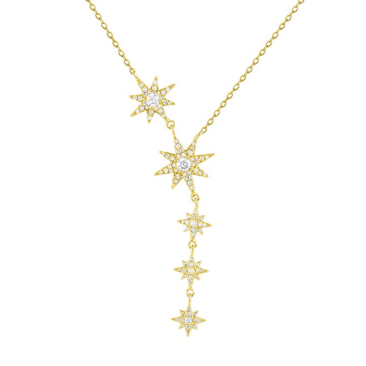 Gold-plated necklace with star waterfall zircons for wholesale by Itemporality