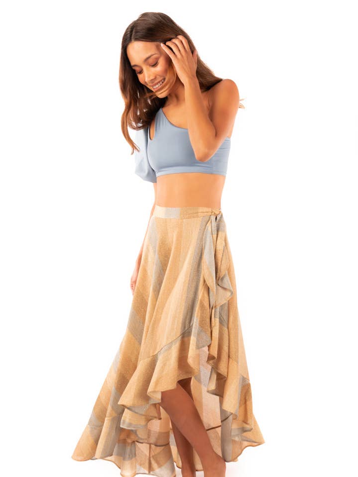 Eugenia Wrap Skirt in Ethereal Shore Shimmery Fabric  for wholesale by SANLIER