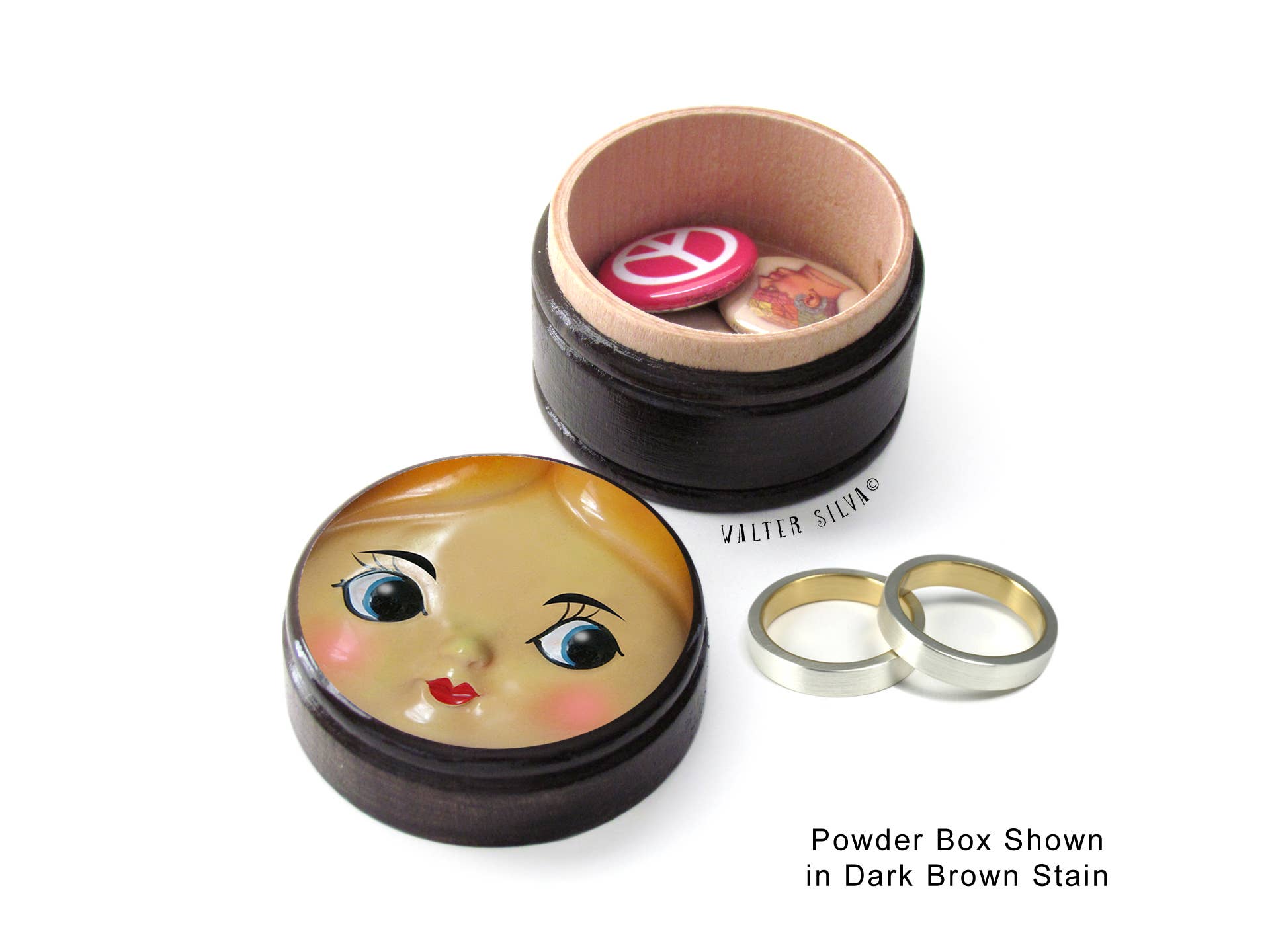 Silva Ware By Walter Silva - Wholesale Jewelry Box/Organizer - Doll Face Wooden Container Pill, Salt, Pill & Trinket Box6