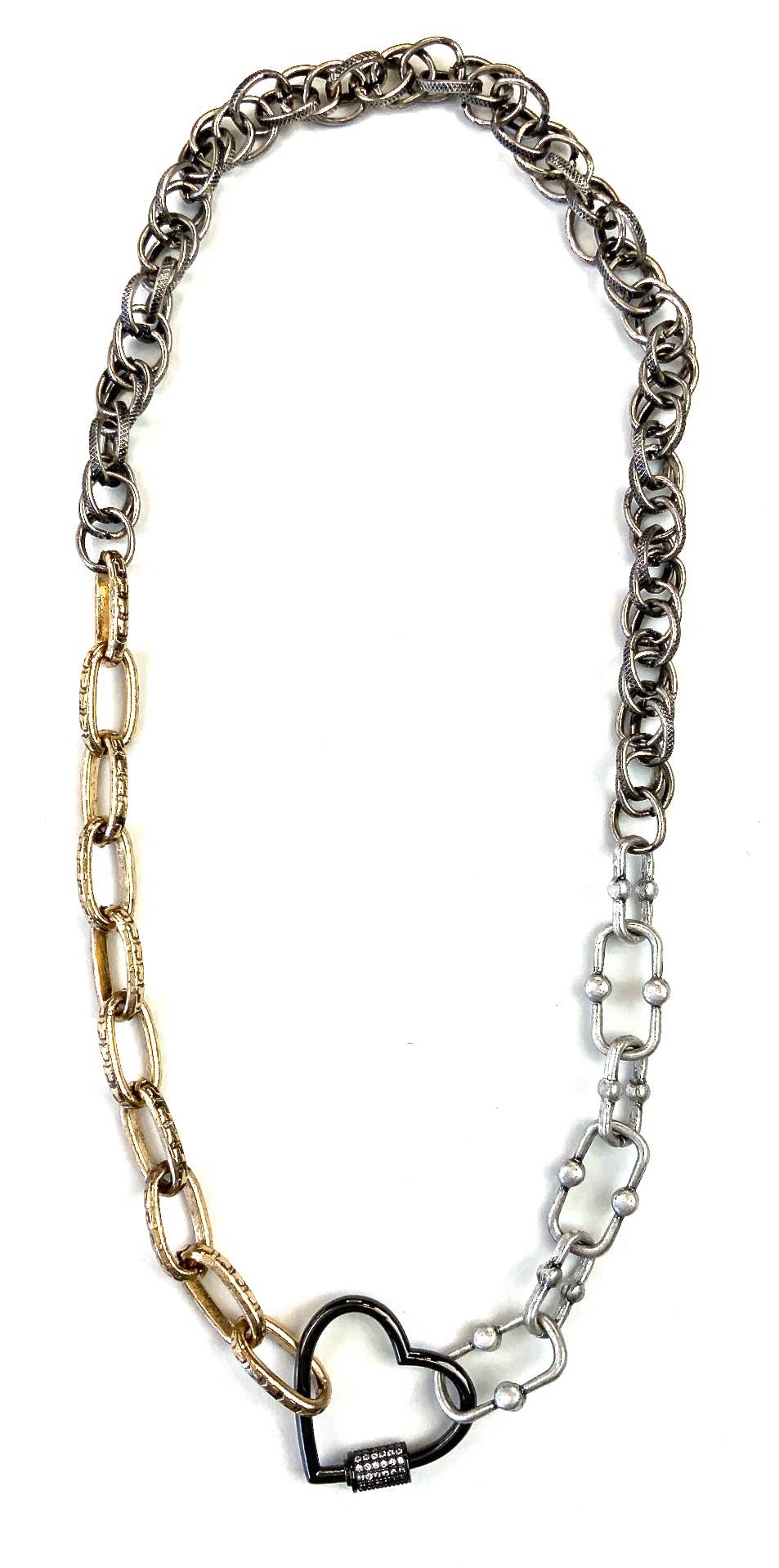Lost & Found Trading - Wholesale Link & Chain Necklace - RM107 NK-Mixed Chunky Chains w/Heart CarABiner Closure