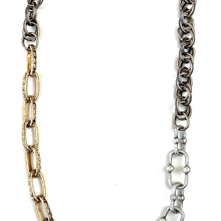 Lost & Found Trading - Wholesale Link & Chain Necklace - RM107 NK-Mixed Chunky Chains w/Heart CarABiner Closure0
