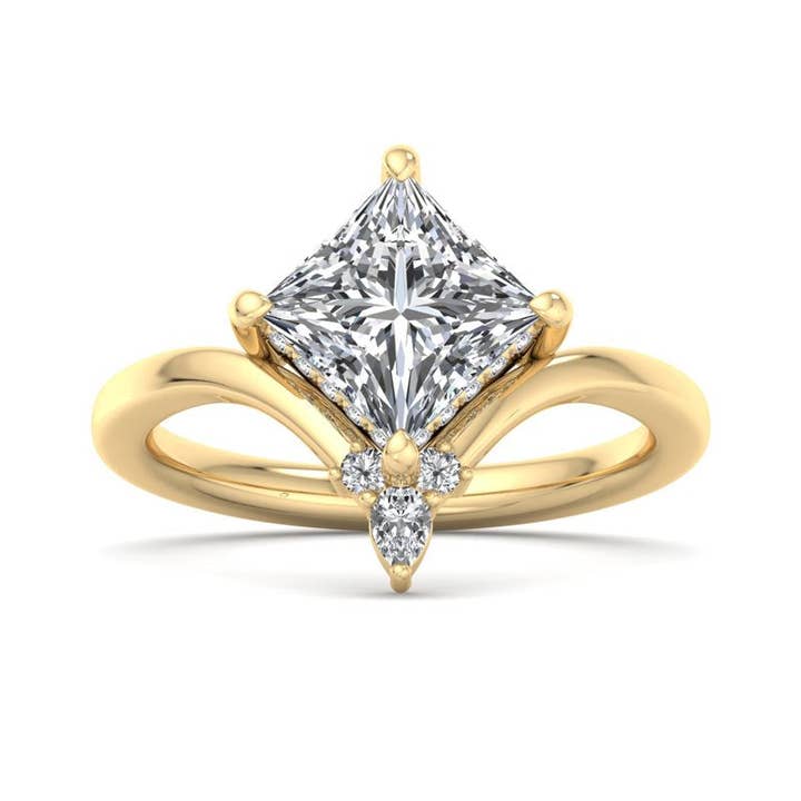 Anello di fidanzamento con diamante centrale coltivato in laboratorio, principessa scintillante a livelli radianti. per la vendita all'ingrosso da parte di Caratina