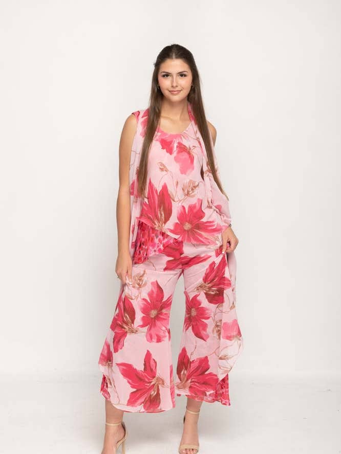 Conjunto de Calças Reversível Sem Mangas com Estampa Floral Rosada por atacado de NIKKY APPARELS