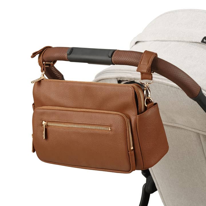 OiOi - Wholesale Stroller Cover/Accessory - Baby - Multitasker Pram Caddy - Chestnut Brown Vegan Leather