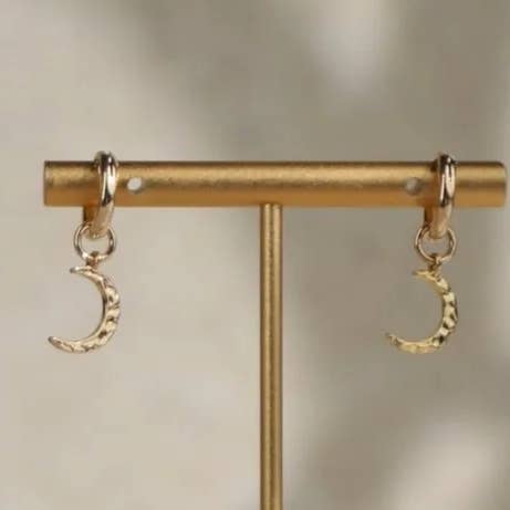 HUGGIE HOOP & HAMMERED CRESCENT MOON for wholesale by Rachel Nathan