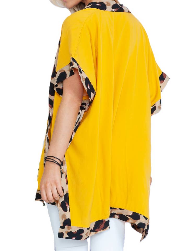 Justin & Taylor - Wholesale Swim Cover Up - Women's - The Valentina | Leopard Trim Swim Cover-Up Kimono3