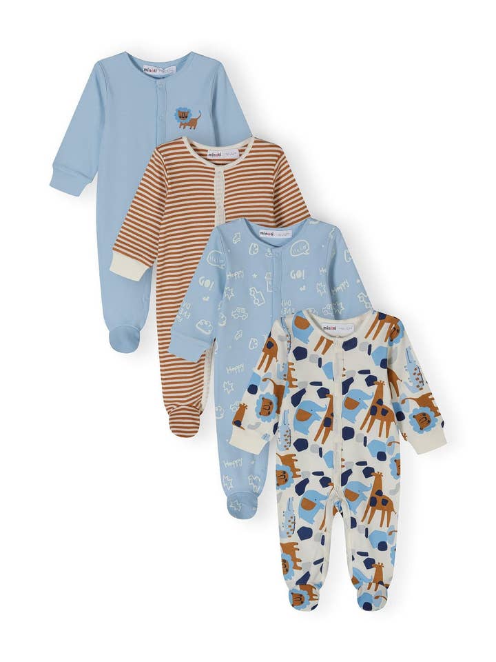 Boys 4 pack long sleeve sleepsuits 0-24m light blue for wholesale by Minoti sp. z o.o.