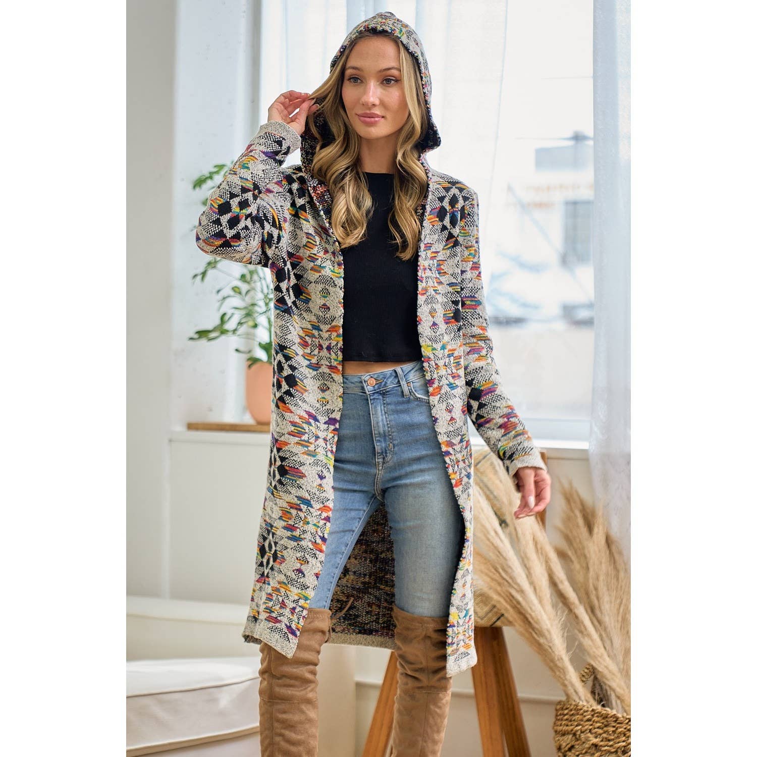 FARINE D'AVOINE MULTI Cardigan à capuche multicolore en diamant arc-en-ciel en vente sur Faire1