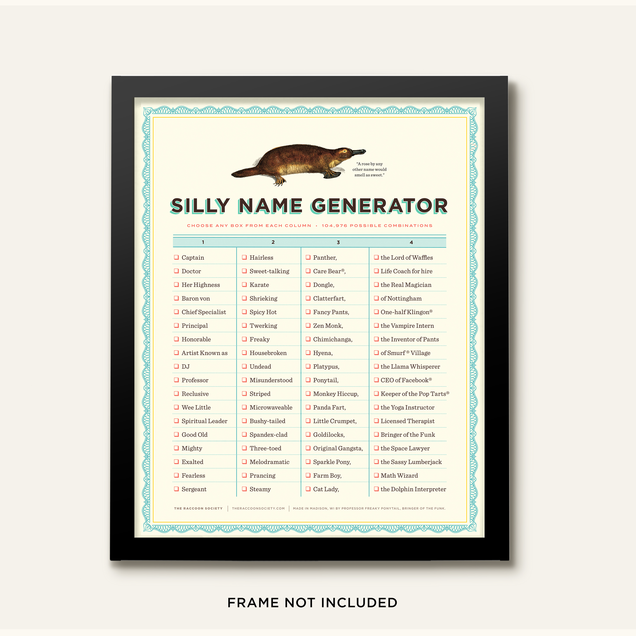 The Raccoon Society - Vendita all'ingrosso Stampa artistica - Stampa artistica «Silly Name Generator»0