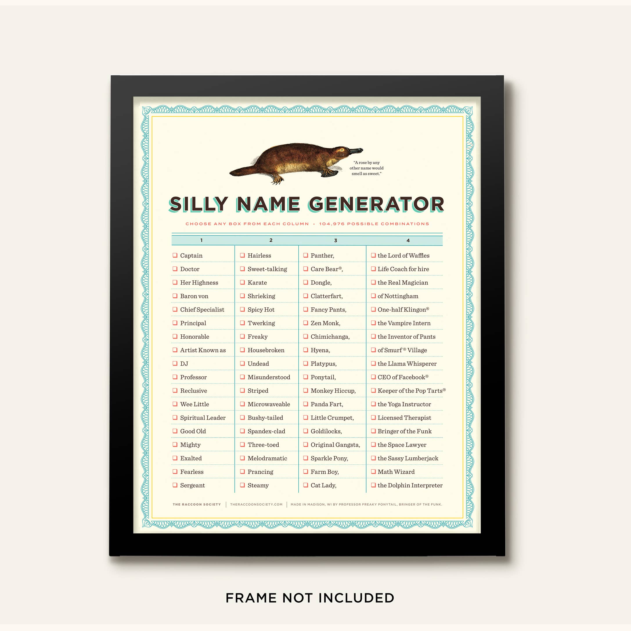 The Raccoon Society - Vendita all'ingrosso Stampa artistica - Stampa artistica «Silly Name Generator»